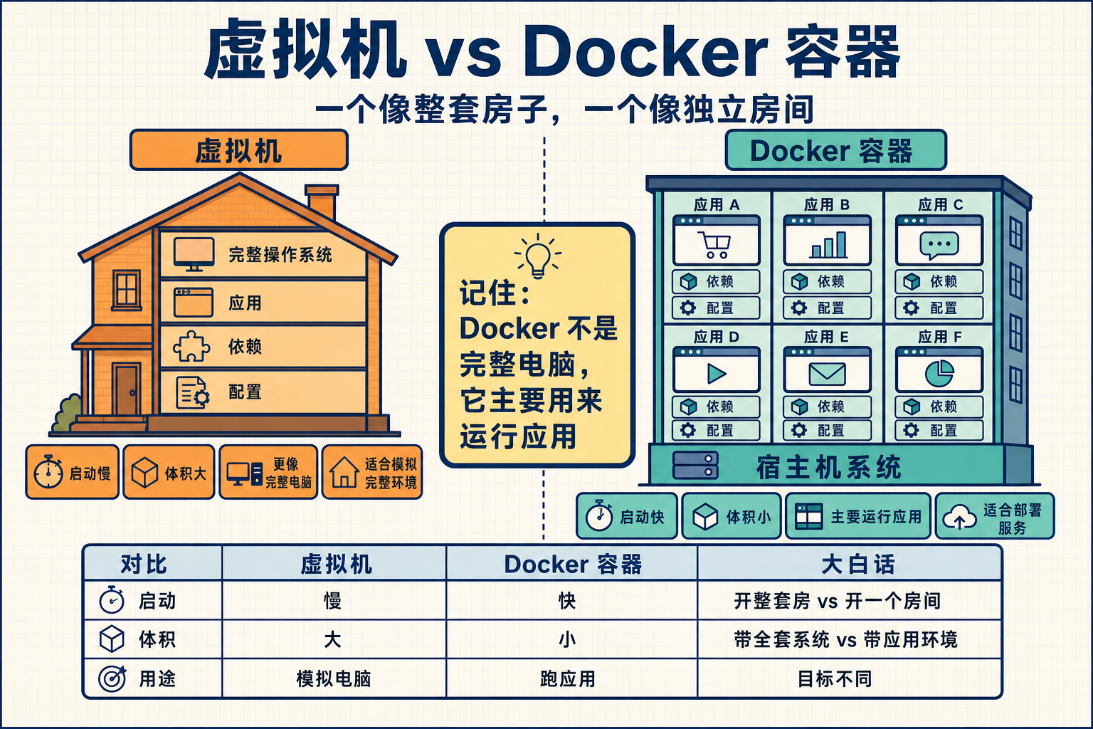 虚拟机和 Docker 容器区别信息图